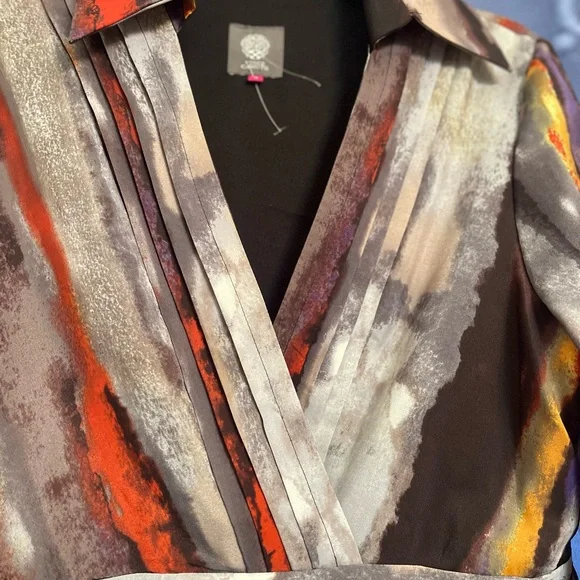 Vince Camuto Elegant Multicolor Women's faux wrap Dress size 8 pre owned V neck - Picture 3 of 13